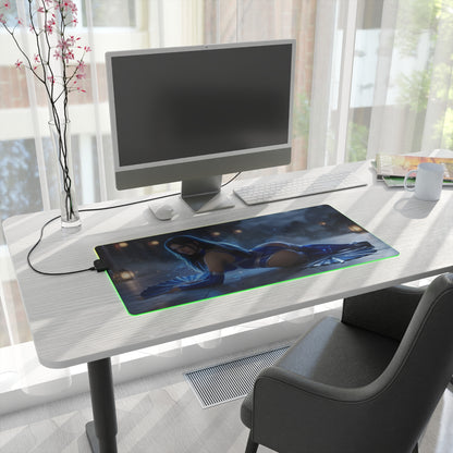 Jade RGB Mouse Pad – Mortal Kombat LED Desk Mat, Fighting Gamer Setup on clean white desk with green edge lighting