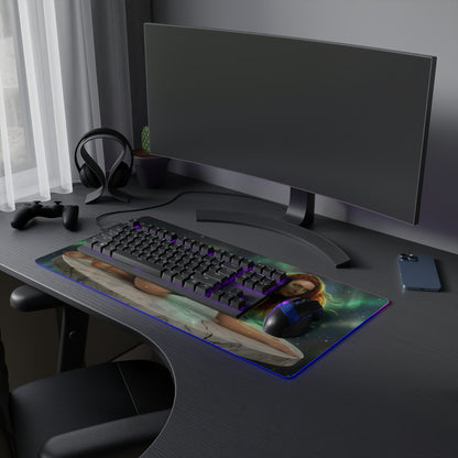 X-Men Mouse Pad – Jean Grey LED RGB Desk Mat, Gamer Room Decor, Gift for Marvel Fan on desk with keyboard and RGB glow