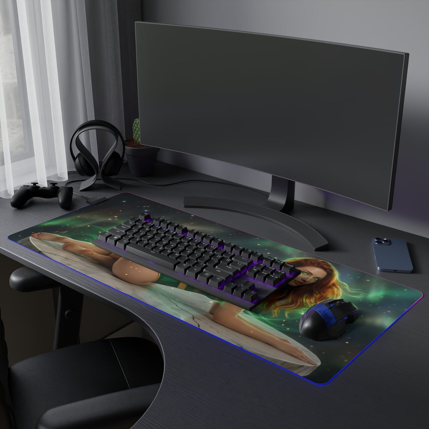 X-Men Mouse Pad – Jean Grey LED RGB Desk Mat, Gamer Room Decor, Gift for Marvel Fan — Jean Grey fiery cosmic desk mat with RGB glow, ultra-smooth tracking