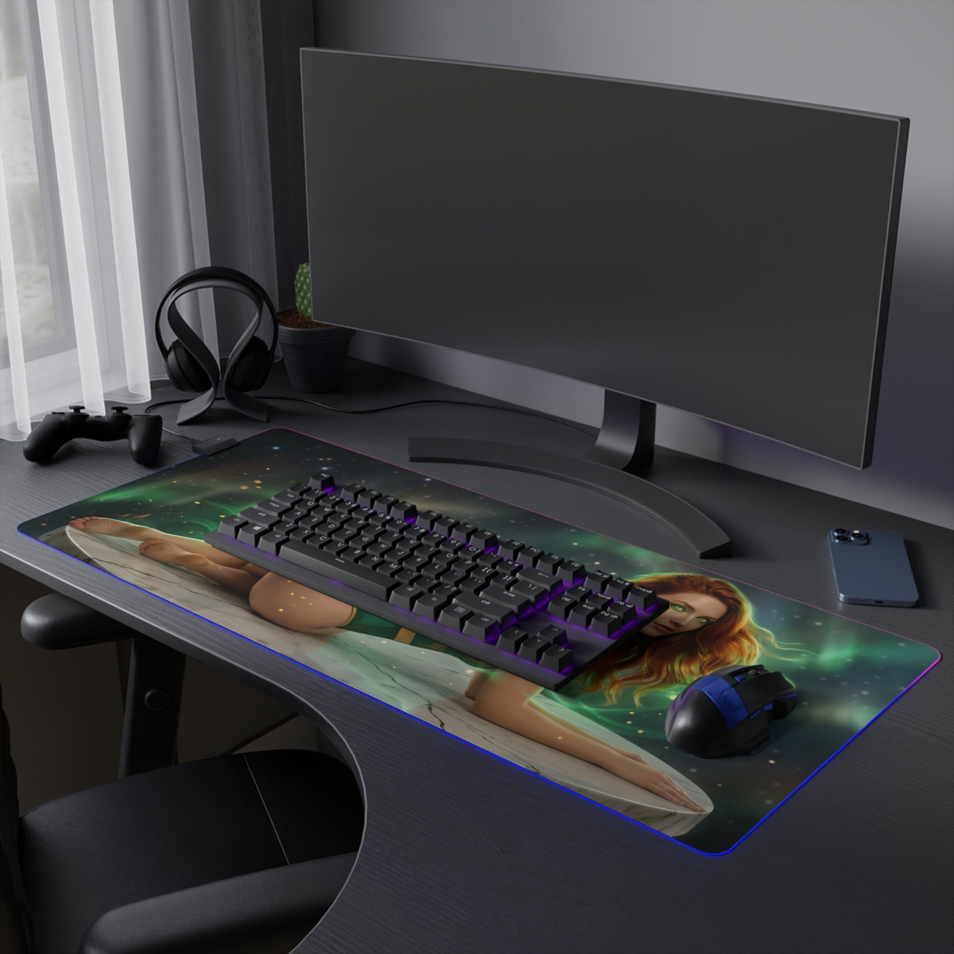 X-Men Mouse Pad – Jean Grey LED RGB Desk Mat, Gamer Room Decor, Gift for Marvel Fan — Jean Grey fiery cosmic desk mat with RGB glow, ultra-smooth tracking