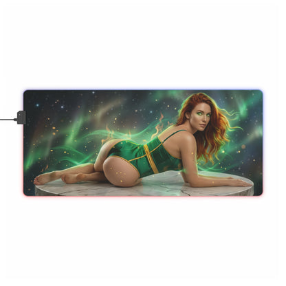 X-Men Mouse Pad – Jean Grey LED RGB Desk Mat, Gamer Room Decor, Gift for Marvel Fan - Jean Grey reclining with fiery cosmic RGB glow