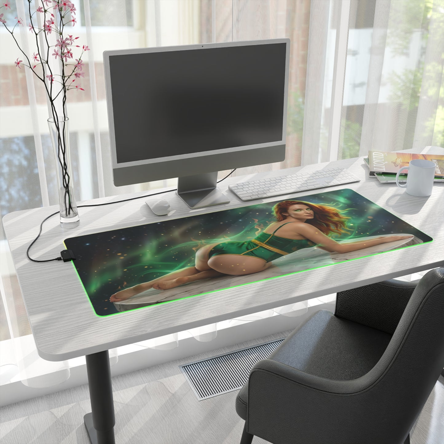 X-Men Mouse Pad – Jean Grey LED RGB Desk Mat, Gamer Room Decor, Gift for Marvel Fan showcasing Jean Grey on RGB desk mat with ultra-smooth tracking