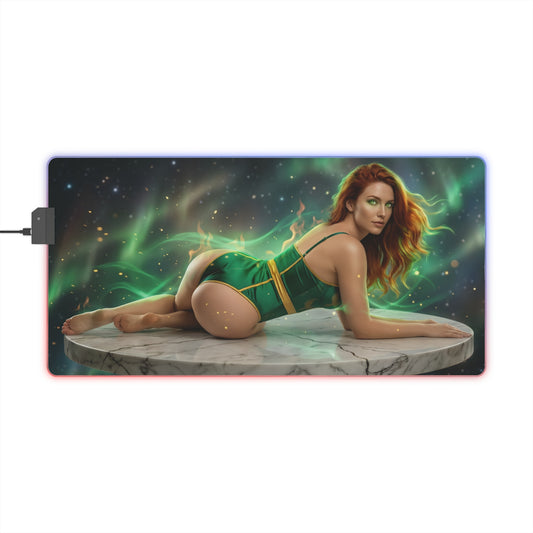 X-Men Mouse Pad – Jean Grey LED RGB Desk Mat, Gamer Room Decor, Gift for Marvel Fan featuring Jean Grey reclining with fiery cosmic energy and RGB glow