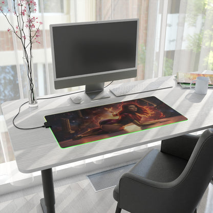 X-Men Mouse Pad – Jean Grey Illuminated RGB Desk Mat, Gaming Setup Decor, Gift Idea on modern gaming desk with glowing LED border and cosmic artwork