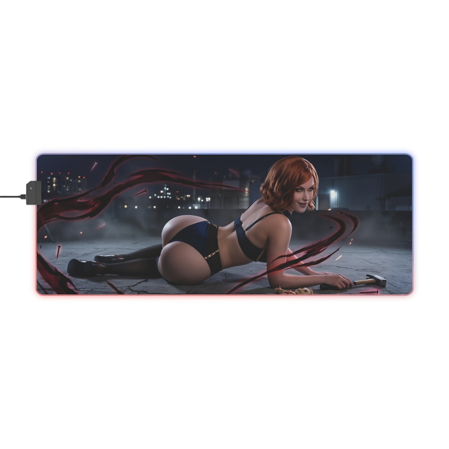 Jujutsu Kaisen Mouse Pad, Nobara Kugisaki LED RGB Desk Mat, Gift for Gamer, Anime Room Decor — Nobara fierce night rooftop art