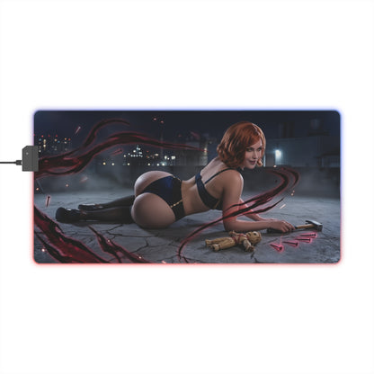 Jujutsu Kaisen Mouse Pad, Nobara Kugisaki LED RGB Desk Mat, Gift for Gamer, Anime Room Decor - Nobara fierce pose on LED desk mat with hammer art