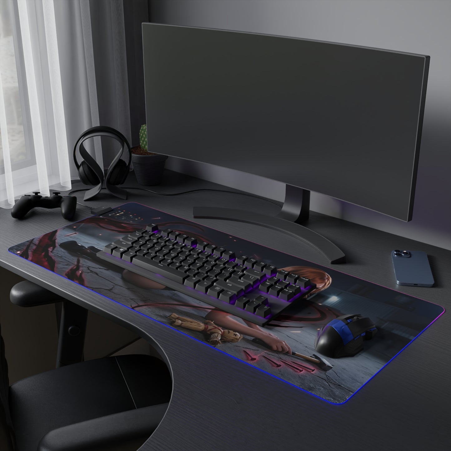 Jujutsu Kaisen Mouse Pad, Nobara Kugisaki LED RGB Desk Mat, Gift for Gamer, Anime Room Decor — Nobara artwork on RGB gaming desk mat