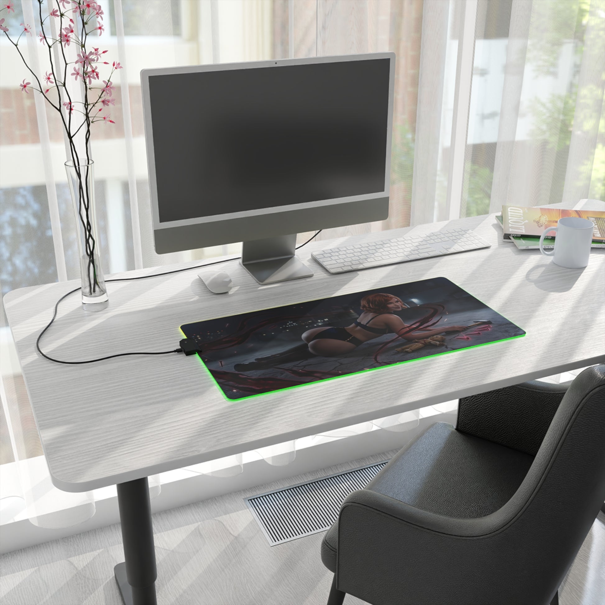 Jujutsu Kaisen Mouse Pad, Nobara Kugisaki LED RGB Desk Mat, Gift for Gamer, Anime Room Decor — Nobara on illuminated gaming desk mat
