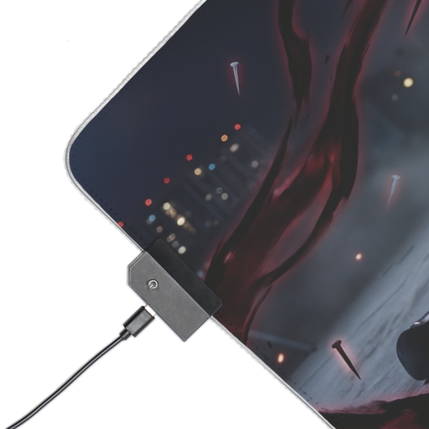 Jujutsu Kaisen Mouse Pad, Nobara Kugisaki LED RGB Desk Mat, Gift for Gamer, Anime Room Decor – dark city night desk mat with Nobara art and RGB USB hub