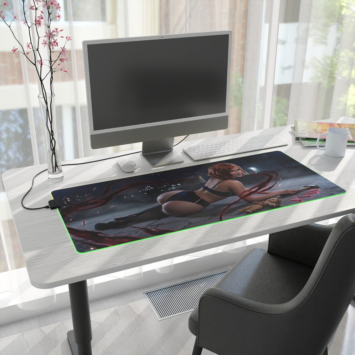 Jujutsu Kaisen Mouse Pad, Nobara Kugisaki LED RGB Desk Mat, Gift for Gamer, Anime Room Decor – Nobara hammer art on large RGB gaming desk mat