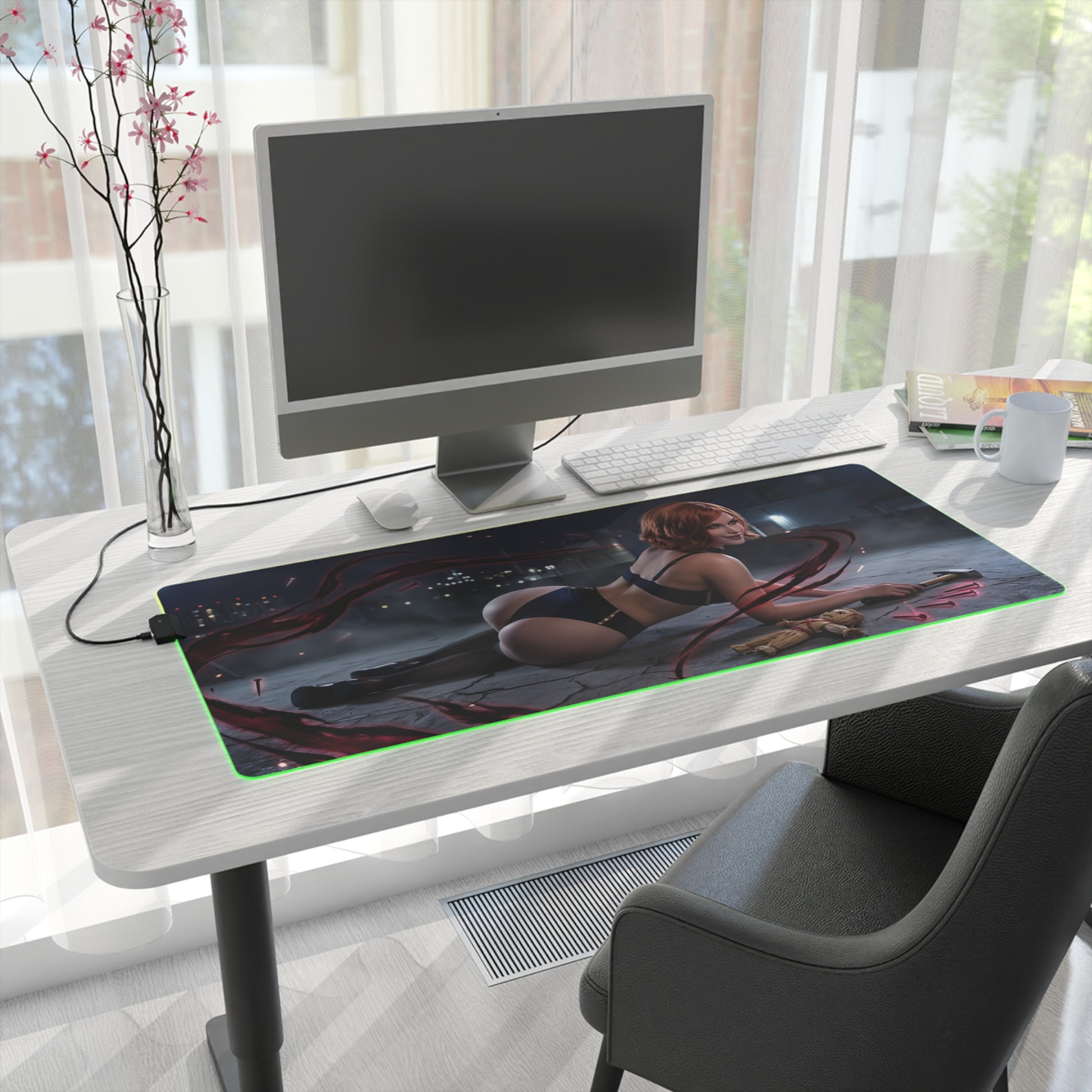 Jujutsu Kaisen Mouse Pad, Nobara Kugisaki LED RGB Desk Mat, Gift for Gamer, Anime Room Decor – Nobara hammer art on large RGB gaming desk mat