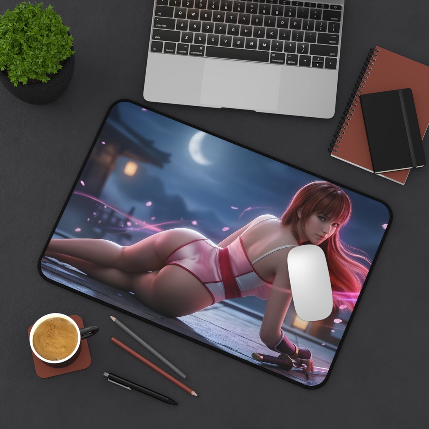 Kasumi Mouse Pad – Fighting Game Gaming Mouse Pad, Stylish Gamer Desk Decor showing character artwork on a gaming desk mouse pad