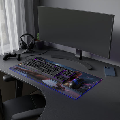 Kasumi RGB Mouse Pad – Fighting Game LED Desk Mat, Gamer Room Decor showing heroine artwork, RGB edge lighting, extended anti-slip gaming desk mat