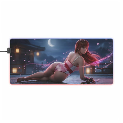 Kasumi RGB Mouse Pad – Fighting Game LED Desk Mat, Gamer Room Decor featuring heroine artwork, smooth tracking, vivid RGB edge lighting, anti-slip base