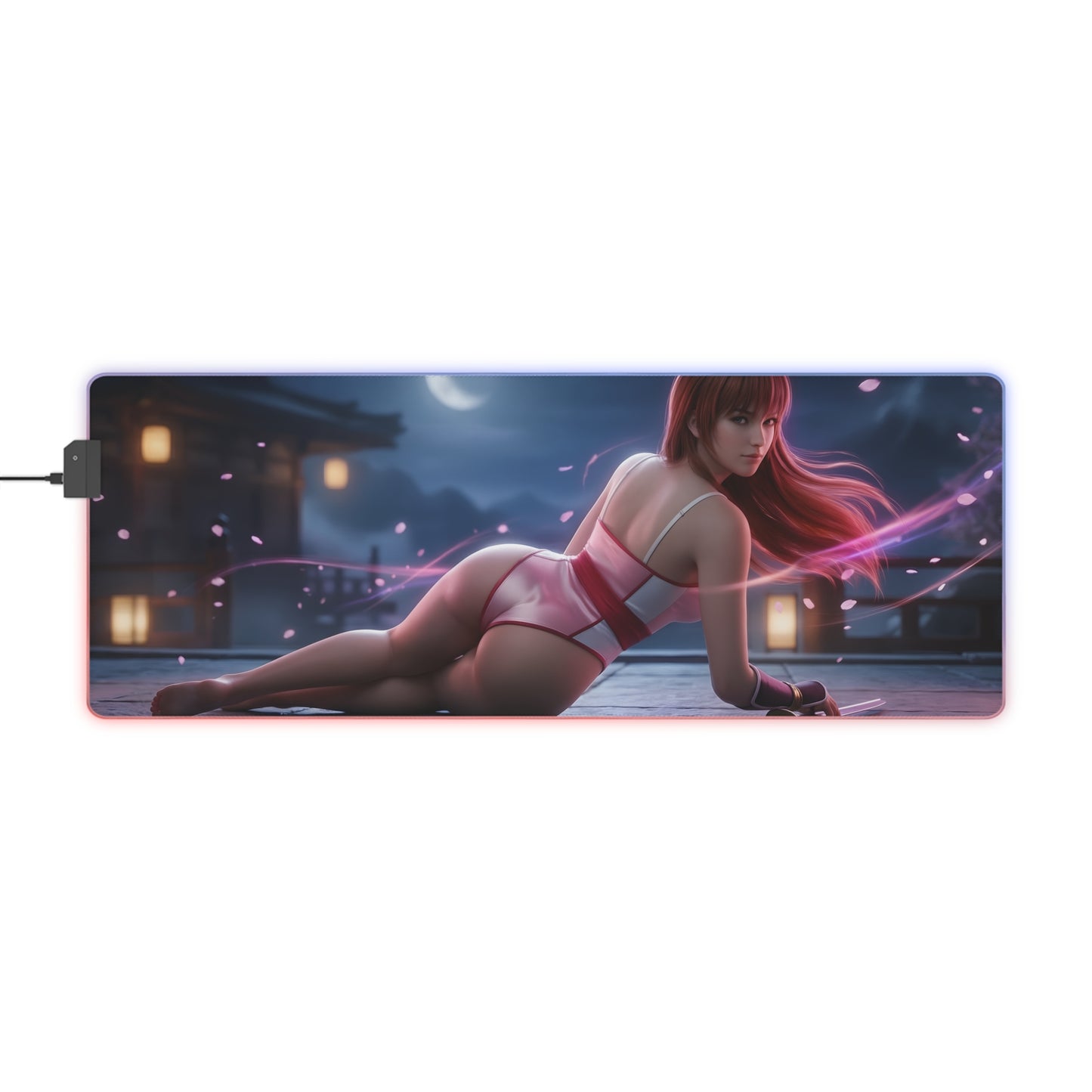 Kasumi RGB Mouse Pad – Fighting Game LED Desk Mat, Gamer Room Decor featuring heroine artwork, smooth tracking, vibrant edge RGB lighting