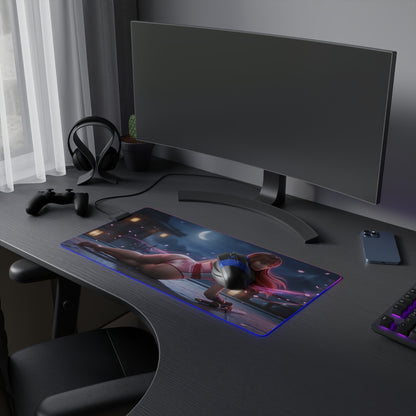 Kasumi RGB Mouse Pad – Fighting Game LED Desk Mat, Gamer Room Decor with heroine artwork, vibrant edge lighting and anti-slip base