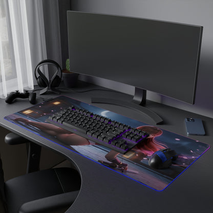 Kasumi RGB Mouse Pad – Fighting Game LED Desk Mat, Gamer Room Decor with heroine artwork, RGB edge lighting, extended anti-slip gaming desk mat