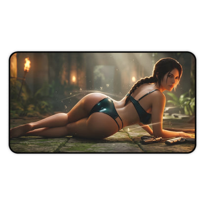 Lara Croft Mouse Pad – Adventure Game Gaming Mouse Pad, Stylish Gamer Desk Decor featuring reclining Lara Croft artwork on premium stitched gaming surface