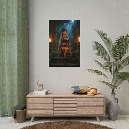 Lara Croft Poster / Lara Croft Wall Art / Lara Croft Art Print / Adventure Game Poster - cinematic jungle temple portrait of Lara Croft