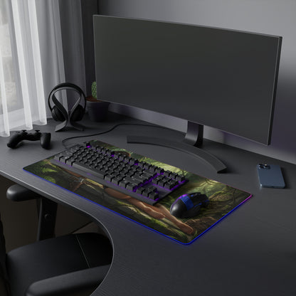Lara Croft RGB Mouse Pad – Tomb Raider LED Desk Mat, Adventure Gamer Decor on black gaming desk with keyboard and RGB lighting