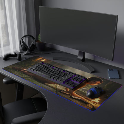 Lara Croft RGB Mouse Pad – Tomb Raider LED Desk Mat, Adventure Gamer Setup — extended LED desk mat with Tomb Raider artwork, RGB edge lighting, full keyboard coverage