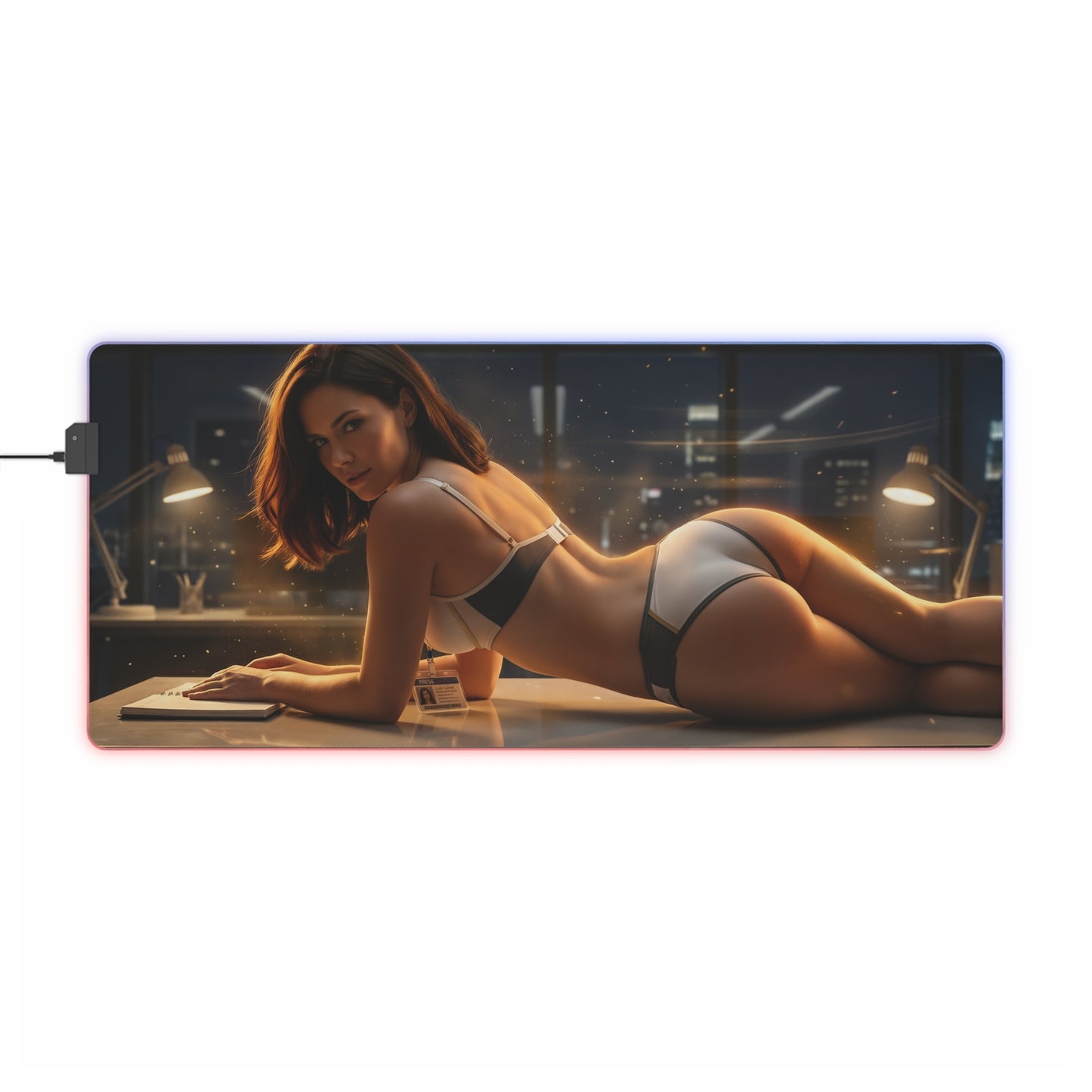 DC Mouse Pad – Lois Lane LED RGB Desk Mat, Superhero Gamer Room Decor, Gift for Comic Fan — Lois Lane newsroom night scene desk mat with LED RGB lighting