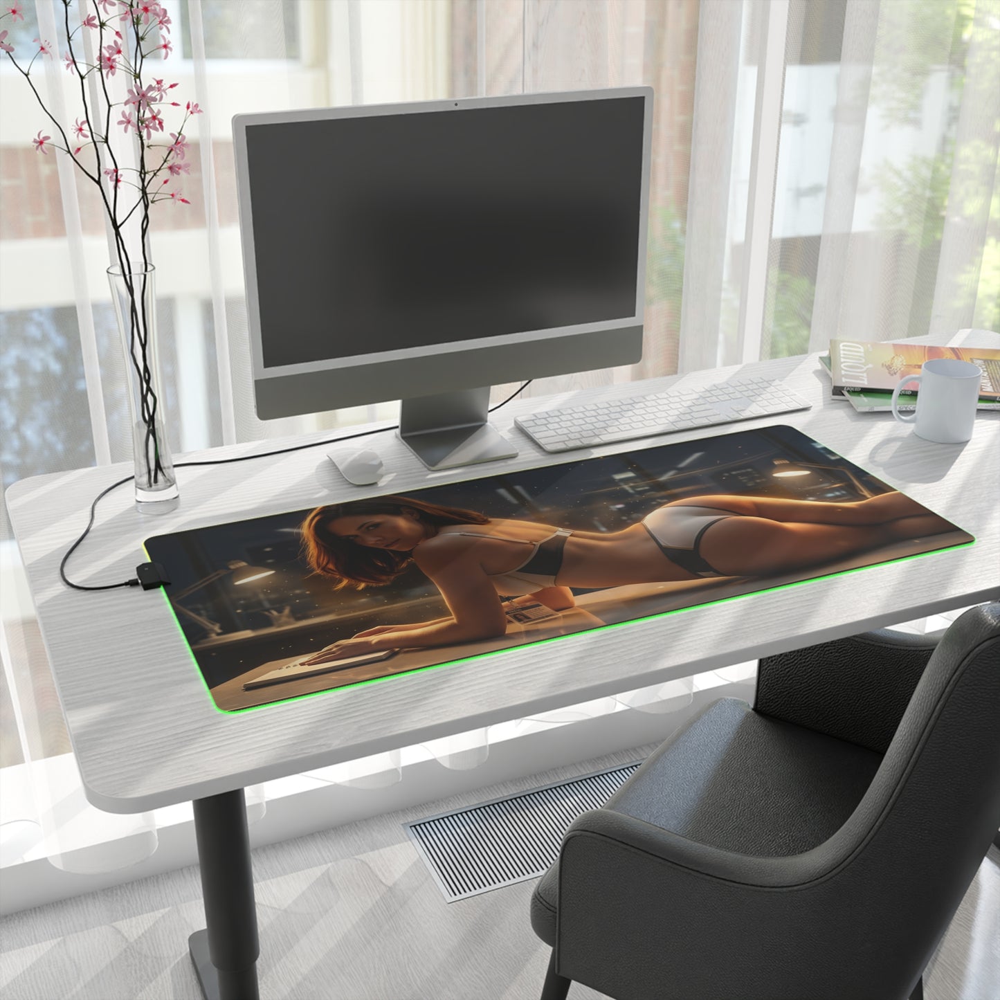 DC Mouse Pad – Lois Lane LED RGB Desk Mat, Superhero Gamer Room Decor, Gift for Comic Fan on desk showcasing Lois Lane artwork with RGB edge and non-slip base