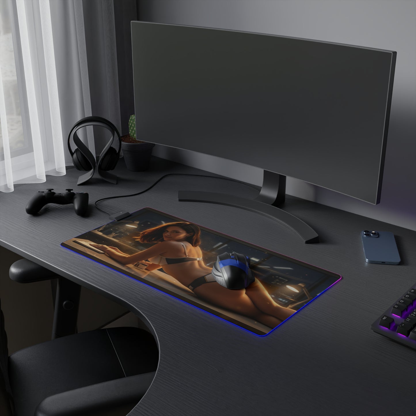 DC Mouse Pad – Lois Lane LED RGB Desk Mat, Superhero Gamer Room Decor, Gift for Comic Fan on desk with cinematic Lois Lane artwork and RGB lighting