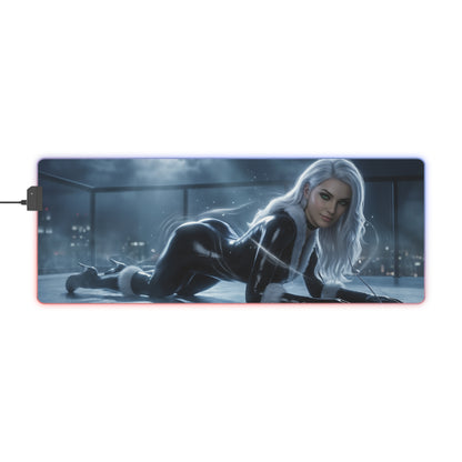 Marvel Mouse Pad, Black Cat LED RGB Desk Mat, Gift for Gamer, RGB Room Decor featuring Black Cat on rooftop precision-cloth gaming desk mat