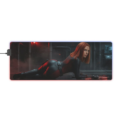 Marvel Mouse Pad, Black Widow RGB Gaming Desk Mat, Gift for Gamer, Gamer Room Decor – Black Widow posed on RGB desk mat with smooth precision-cloth surface