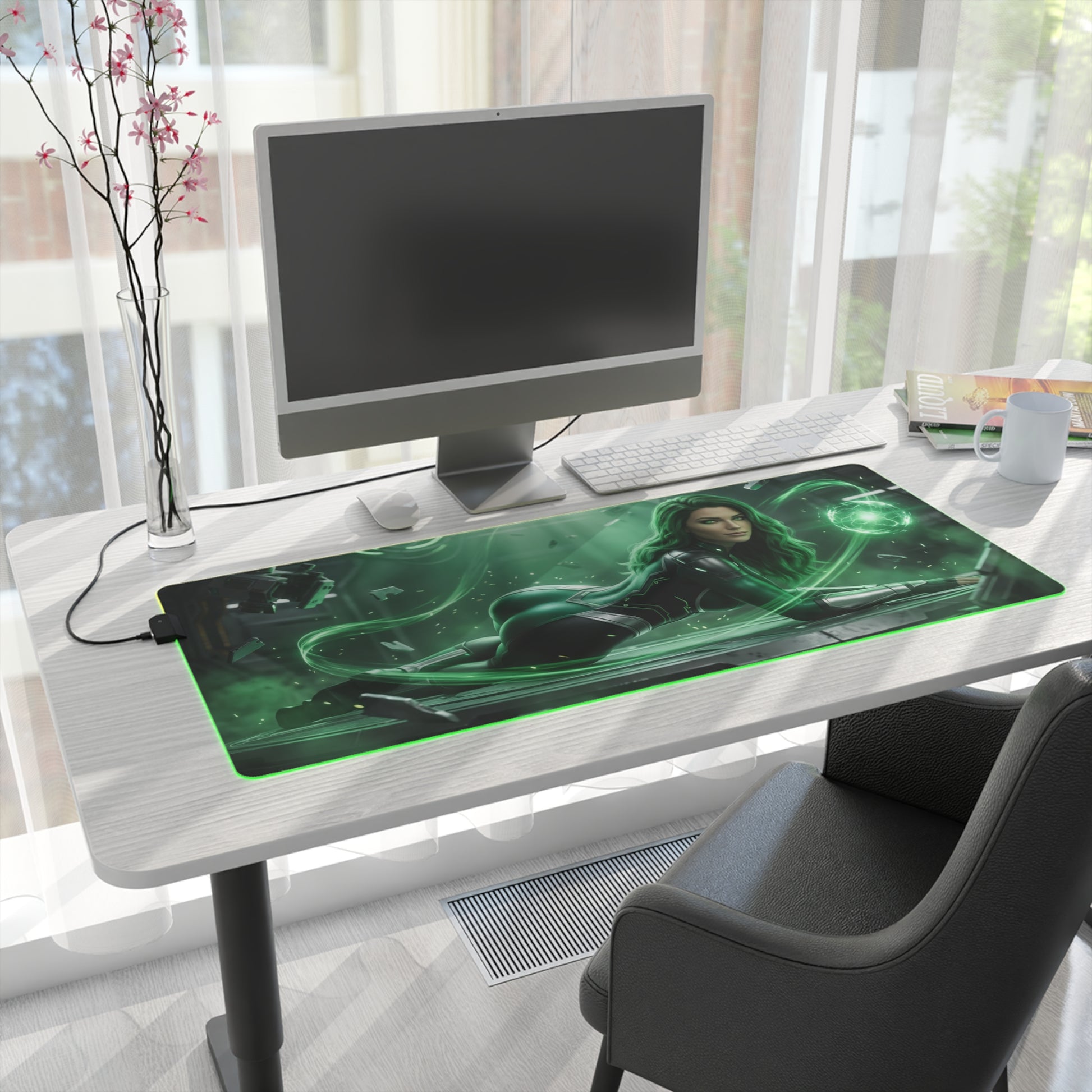 Marvel Mouse Pad, Polaris LED RGB Desk Mat, Gift for Gamer, Superhero Room Decor — green-powered superhero gaming desk mat with LED glow