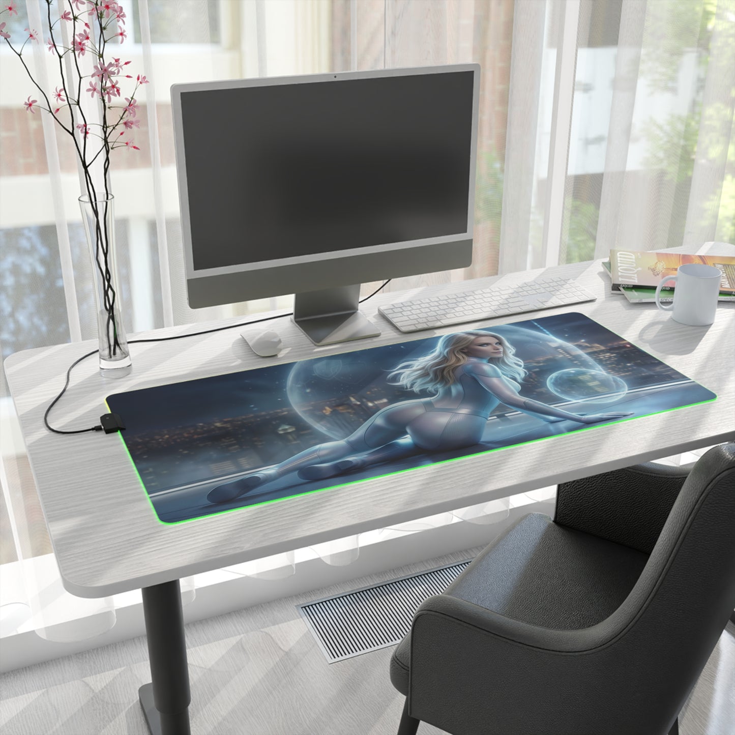 Marvel Mouse Pad, Invisible Woman Illuminated LED Desk Mat, Gift for Gamer - sleek LED gaming desk mat with Invisible Woman artwork
