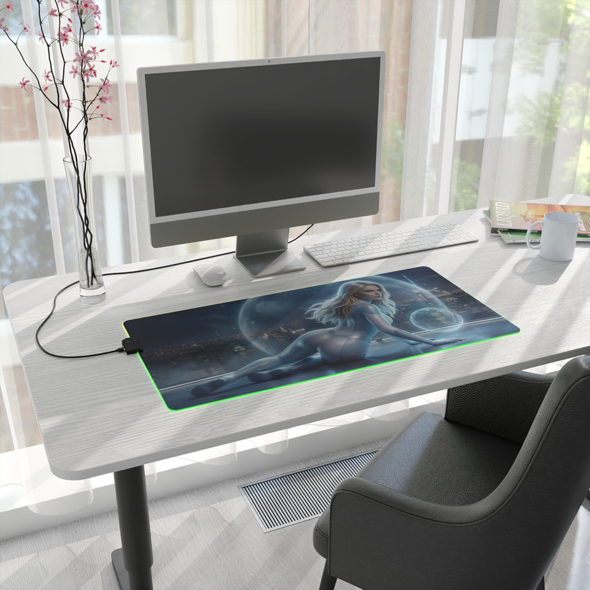 Marvel Mouse Pad, Invisible Woman Illuminated LED Desk Mat, Gift for Gamer — illuminated precision-cloth desk mat featuring Invisible Woman art and RGB edge lighting