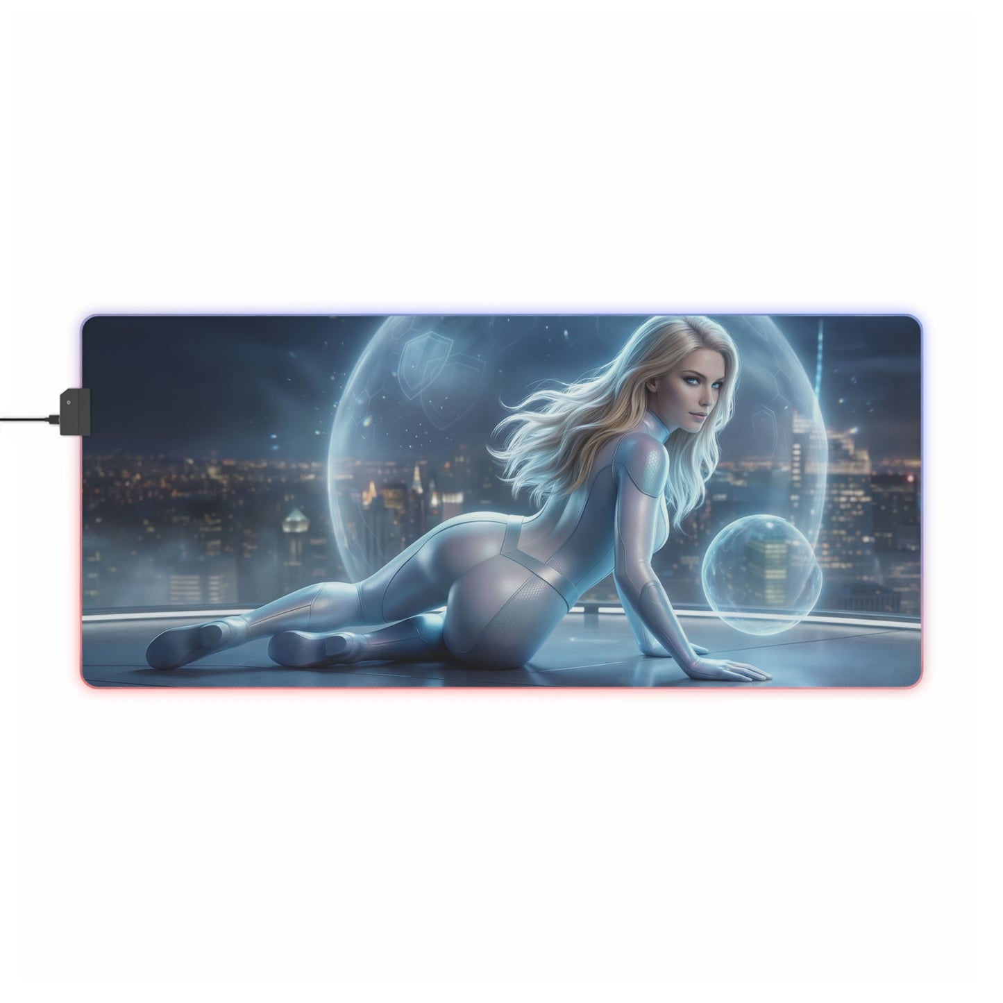 Marvel Mouse Pad, Invisible Woman Illuminated LED Desk Mat, Gift for Gamer - sleek precision-cloth gaming mat with Invisible Woman energy-field artwork and LED glow