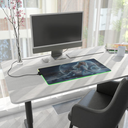Marvel Mouse Pad, Invisible Woman Illuminated LED Desk Mat, Gift for Gamer - sleek LED gaming desk mat with Invisible Woman artwork and green edge lighting