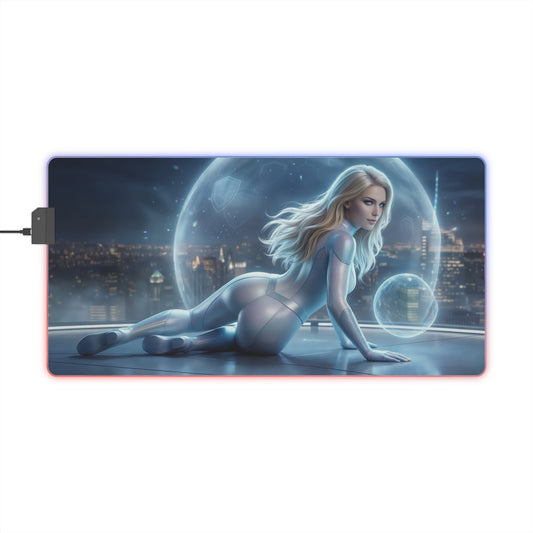 Marvel Mouse Pad, Invisible Woman Illuminated LED Desk Mat, Gift for Gamer showcasing Invisible Woman in energy field on RGB gaming desk mat