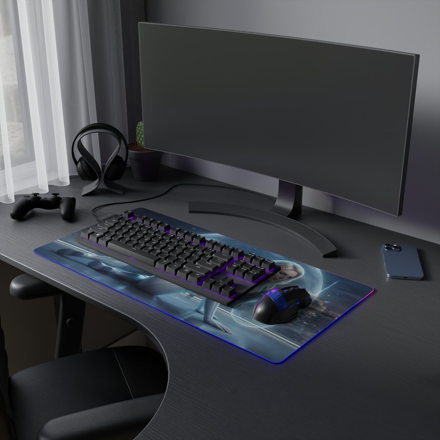 Marvel Mouse Pad, Invisible Woman Illuminated LED Desk Mat, Gift for Gamer — LED illuminated desk mat with Invisible Woman artwork and precision cloth surface
