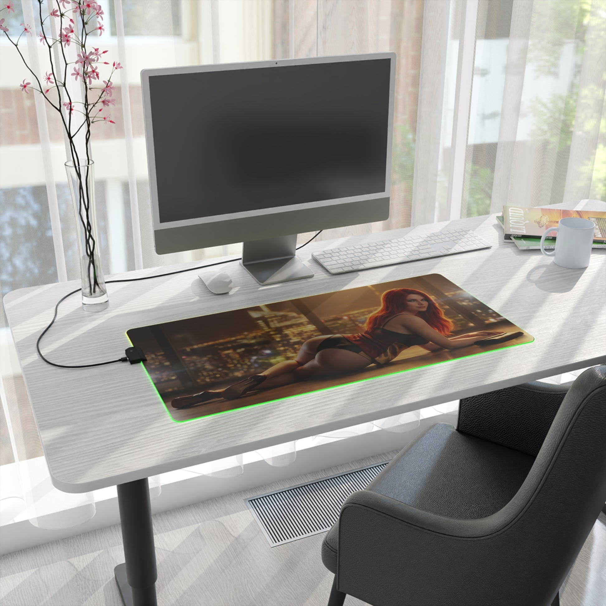 Marvel Mouse Pad, Mary Jane LED RGB Desk Mat, Gift for Gamer, Superhero Room Decor - large RGB desk mat with Mary Jane city skyline artwork