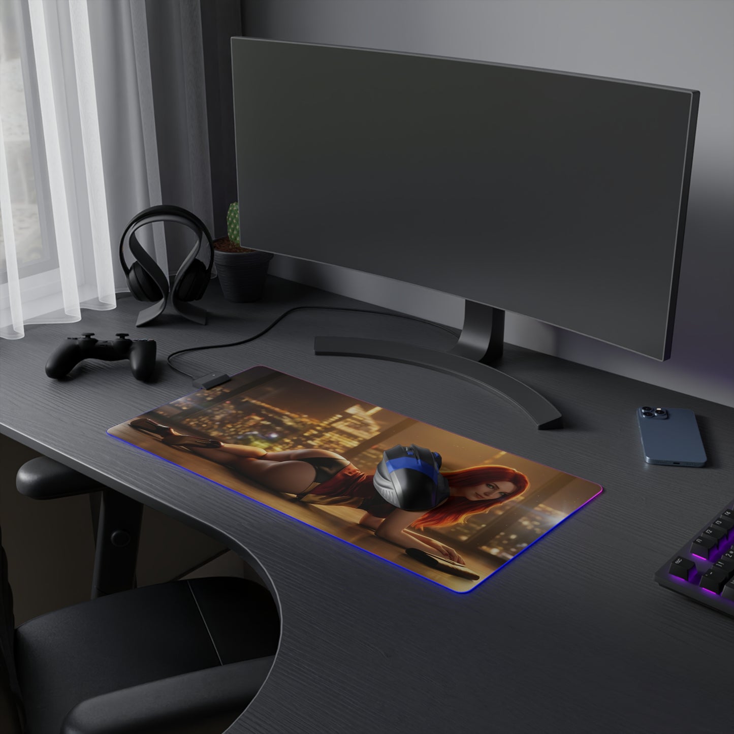 Marvel Mouse Pad, Mary Jane LED RGB Desk Mat, Gift for Gamer, Superhero Room Decor — cinematic Mary Jane desk mat with RGB glow on gaming setup