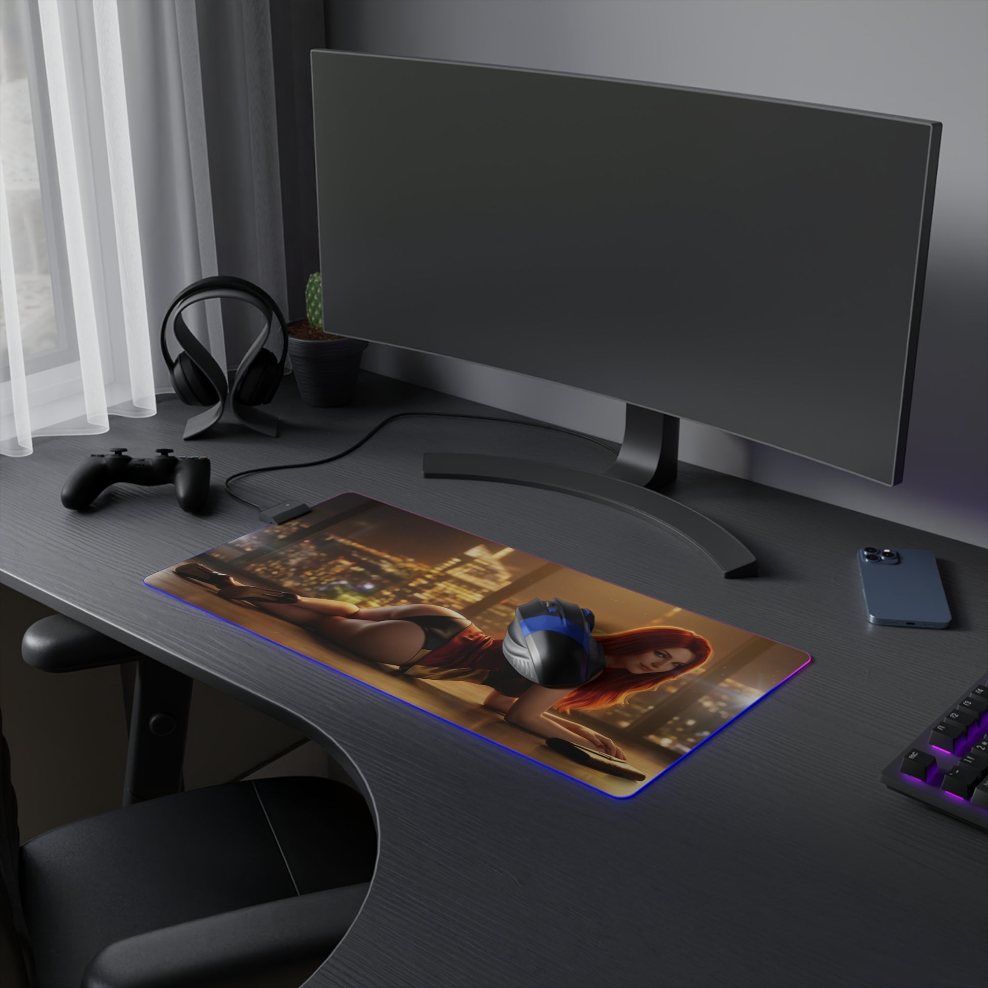 Marvel Mouse Pad, Mary Jane LED RGB Desk Mat, Gift for Gamer, Superhero Room Decor — cinematic Mary Jane desk mat with RGB glow on gaming setup