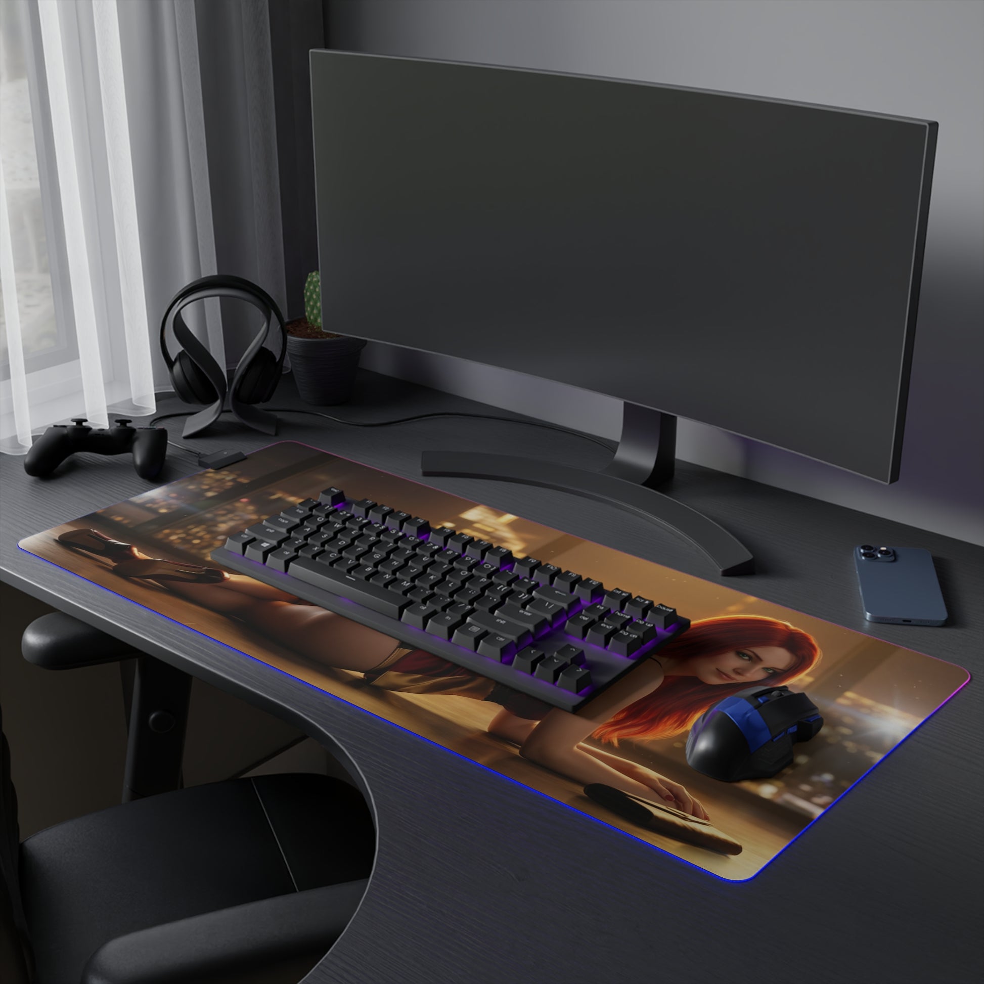 Marvel Mouse Pad, Mary Jane LED RGB Desk Mat, Gift for Gamer, Superhero Room Decor - Mary Jane city-night gaming desk mat with RGB glow
