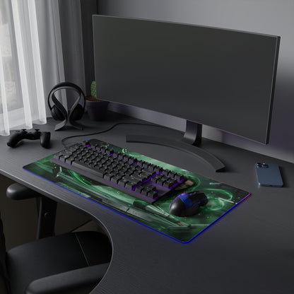 Marvel Mouse Pad, Polaris LED RGB Desk Mat, Gift for Gamer, Superhero Room Decor — green glowing superhero gaming desk mat with RGB edge