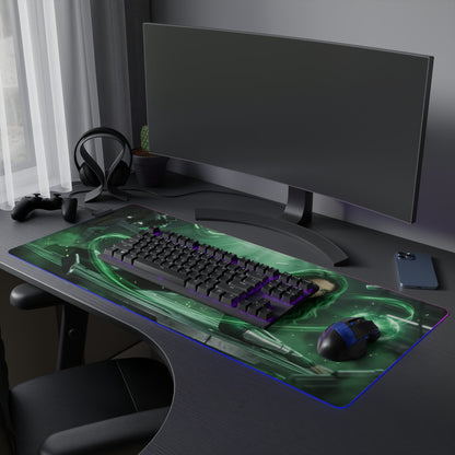 Marvel Mouse Pad, Polaris LED RGB Desk Mat, Gift for Gamer, Superhero Room Decor on desk with green superhero artwork, keyboard and mouse