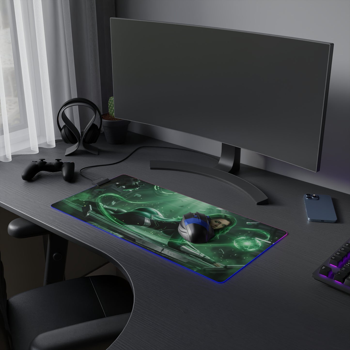 Marvel Mouse Pad, Polaris LED RGB Desk Mat, Gift for Gamer, Superhero Room Decor - green superhero gaming desk mat with RGB lighting