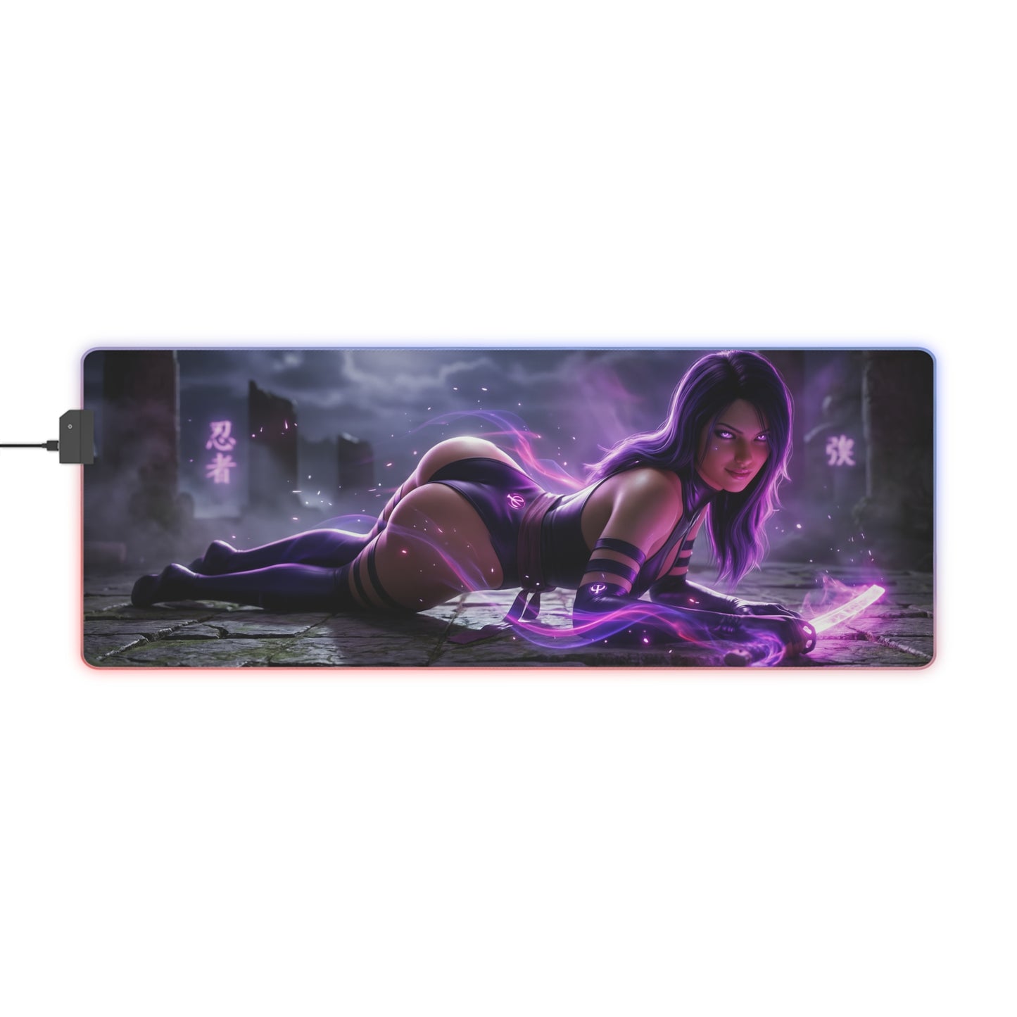 Marvel Mouse Pad, Psylocke LED RGB Desk Mat, Gift for Gamer, Superhero Room Decor - Psylocke gaming desk mat with glowing violet psionic blade and smooth precision cloth surface