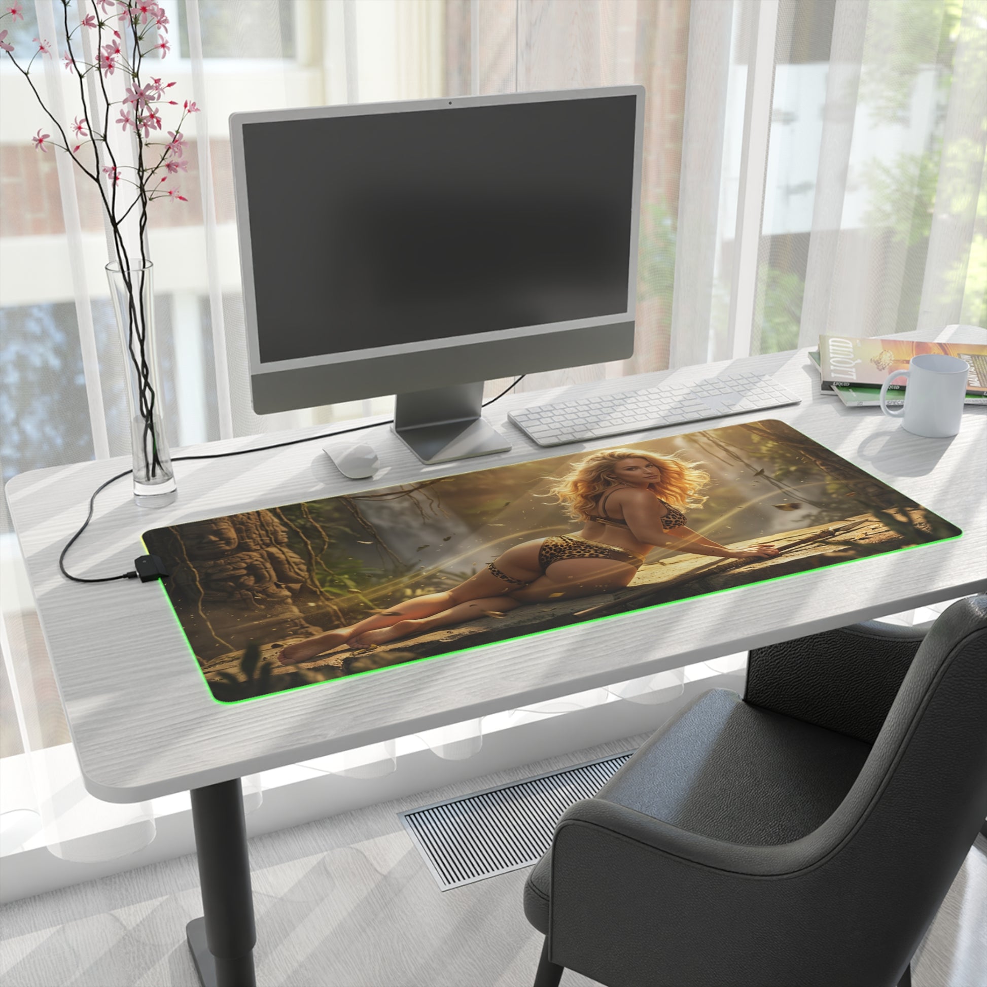 Marvel Mouse Pad, Shanna LED RGB Desk Mat, Gift for Gamer, Jungle Hero Room Decor - jungle-themed gaming desk mat with Shanna artwork and green RGB edge
