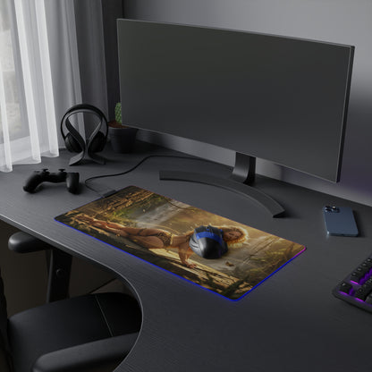 Marvel Mouse Pad, Shanna LED RGB Desk Mat, Gift for Gamer, Jungle Hero Room Decor — RGB desk mat showing Shanna jungle artwork on gaming desk