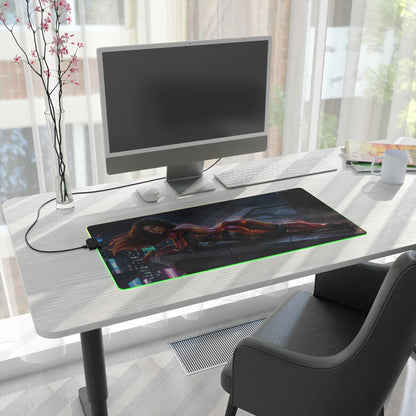 Marvel Mouse Pad, Spider-Woman LED RGB Desk Mat, Gift for Gamer, Superhero Room Decor - Spider-Woman gaming desk mat with RGB edge on modern workstation