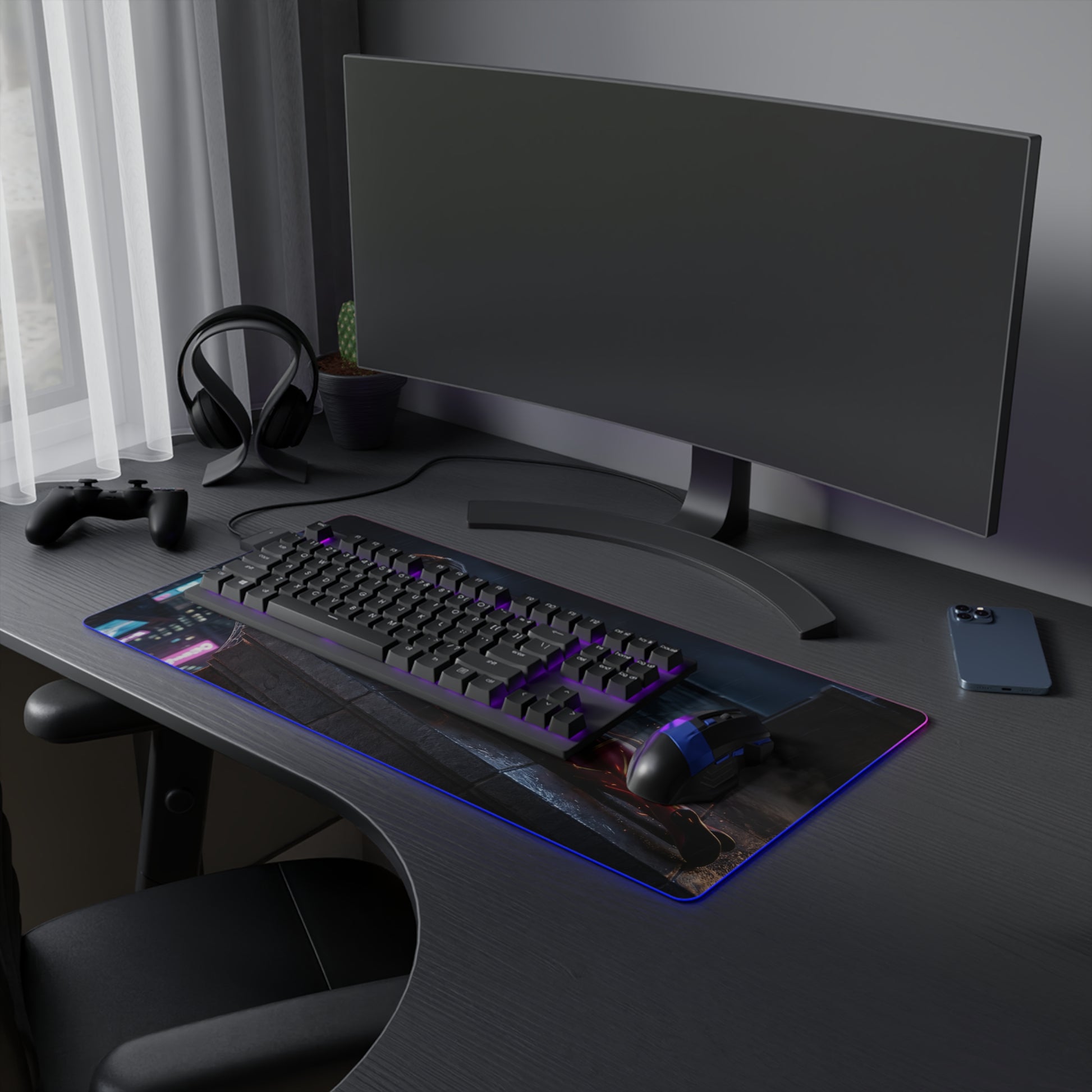 Marvel Mouse Pad, Spider-Woman LED RGB Desk Mat, Gift for Gamer, Superhero Room Decor on gaming desk with keyboard, mouse and RGB lighting