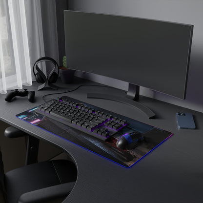 Marvel Mouse Pad, Spider-Woman LED RGB Desk Mat, Gift for Gamer, Superhero Room Decor on gaming desk with keyboard, mouse and RGB lighting